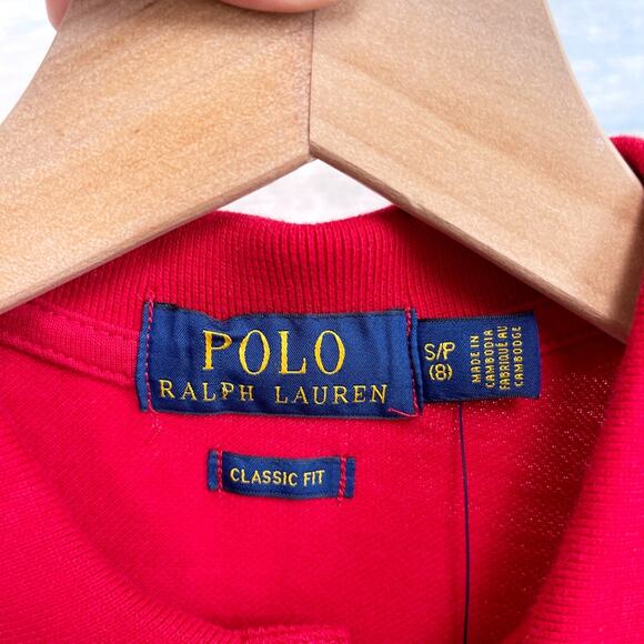 POLO Ralph Lauren Big Pony Embroidered Polo Shirt Red Short Sleeve Boys Small 8 - Picture 5 of 6